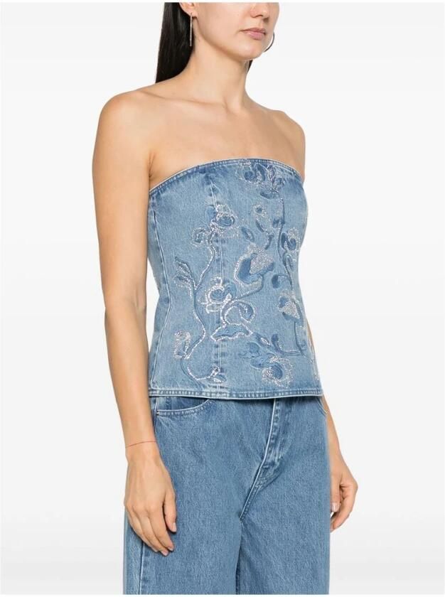 Rotate Birger Christensen Indigo Blue Denim Jurk met Bloemenborduursel Blue Dames - Foto 5