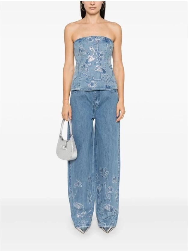 Rotate Birger Christensen Indigo Blue Denim Jurk met Bloemenborduursel Blue Dames - Foto 6