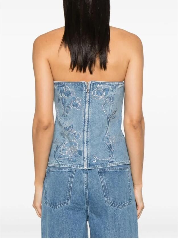 Rotate Birger Christensen Indigo Blue Denim Jurk met Bloemenborduursel Blue Dames - Foto 7