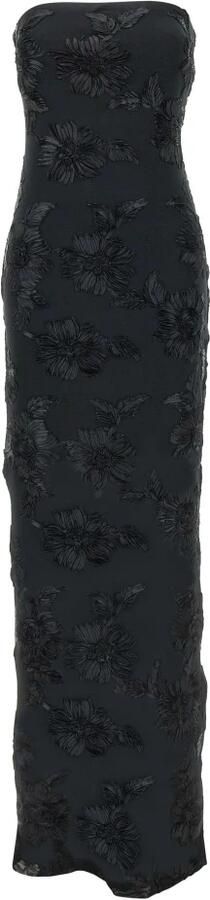 Rotate Birger Christensen Zwarte Bloemen Mesh Tube Jurk Black Dames