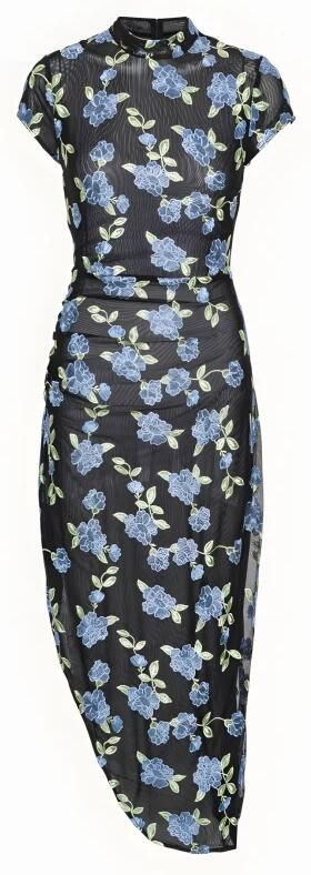 Rotate Birger Christensen Zwarte Mesh Asymmetrische Maxi Jurk Black Dames - Foto 2