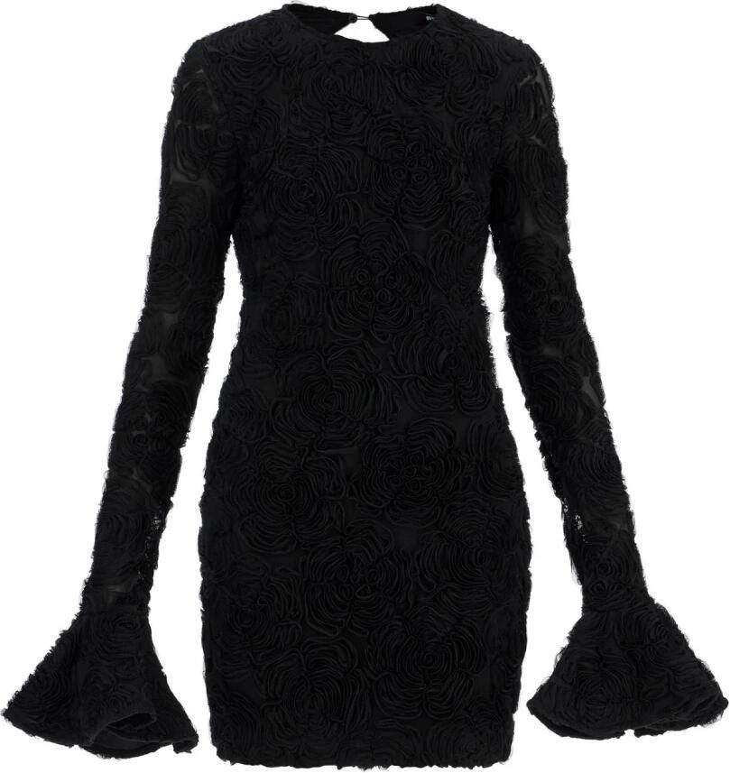 Rotate Birger Christensen Gebloemde Mesh Mini Jurk met Borduursel Black Dames