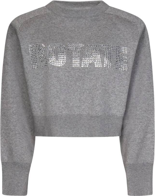Rotate Birger Christensen Rhinestone Logo Cropped Sweater Gray Dames