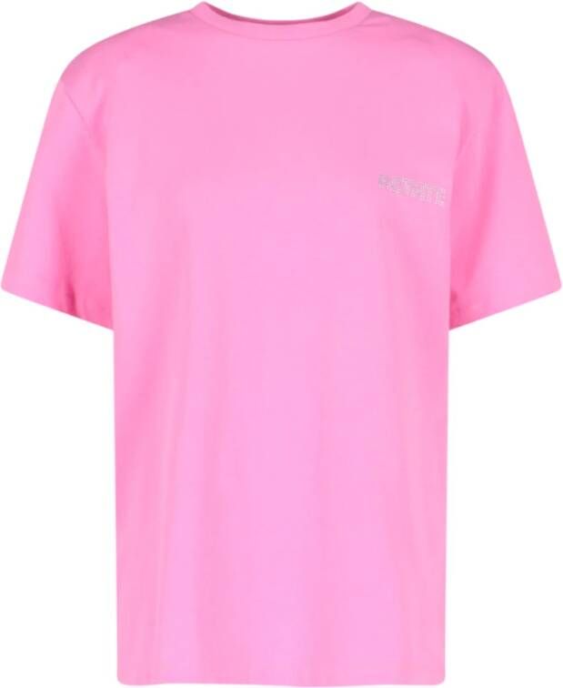 Rotate Birger Christensen T-shirt met Kristallen Uitsnijding Pink Dames
