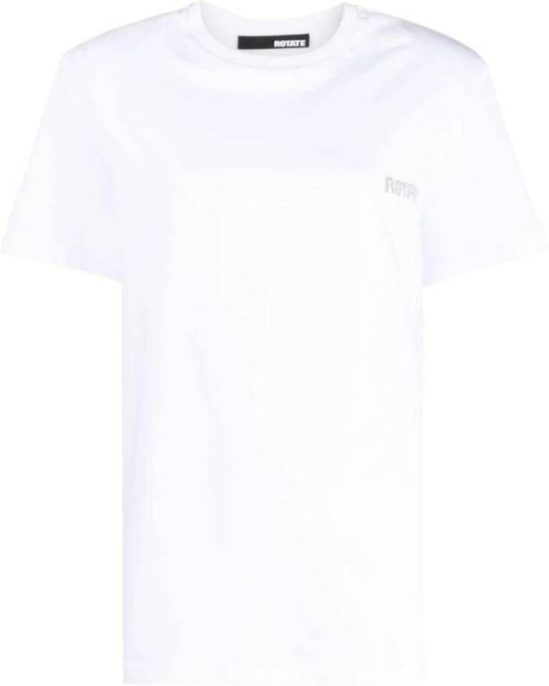 Rotate Birger Christensen Witte Cropped Logo T-Shirt Wit Dames