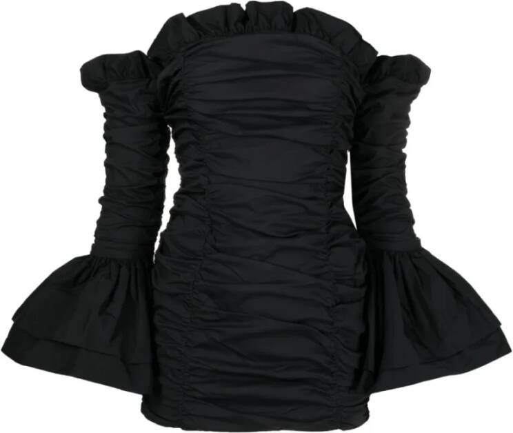 Rotate Birger Christensen Zwarte strapless jurk met uitlopende mouwen Zwart Dames