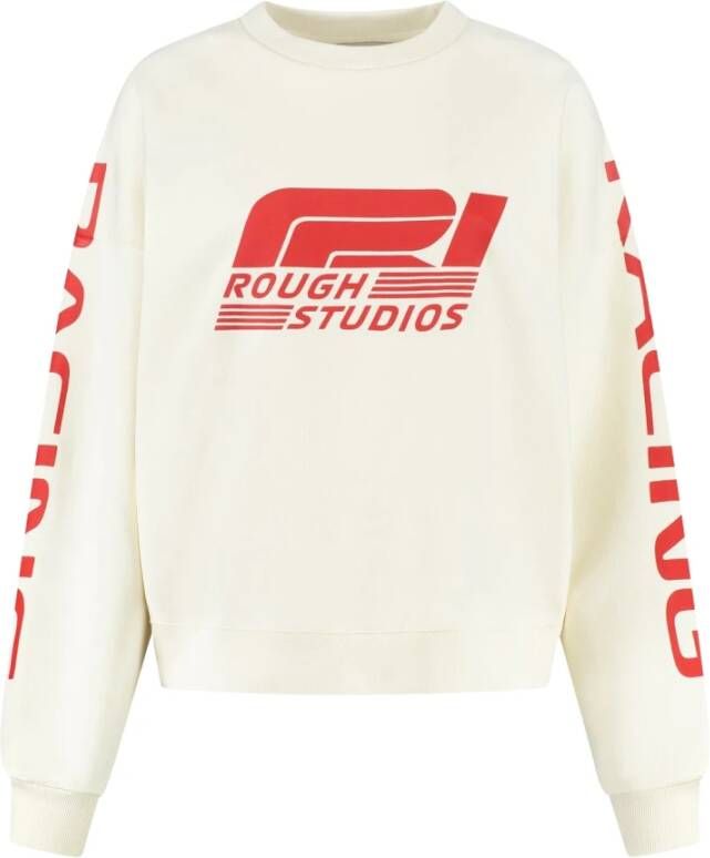 Rough Studios Off White Racing Sweatshirt met Rood Logo Beige Dames