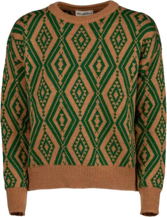 Roy Roger's Geometrische Jacquard Crew Neck Trui Bruin Dames
