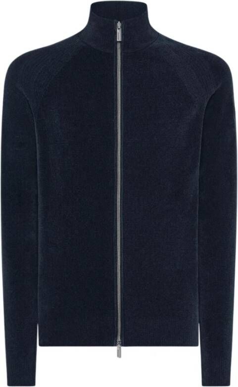 RRD Blauwe Velvet Full Zip Sweater Blue Heren