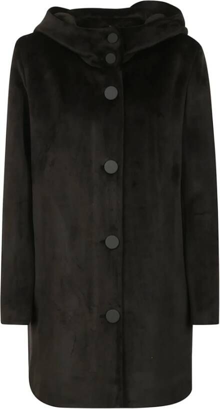RRD Zwarte fluwelen jas met capuchon Black Dames