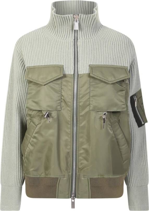 Sacai Knitted bomber jacket by . The brand typical paneled design with a minimal yet innovative style Groen Dames