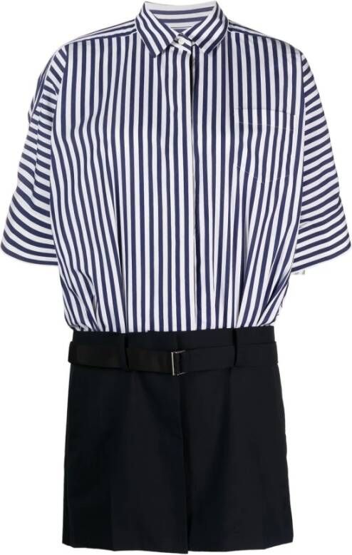 Sacai Blauw Gestreept Shirt Playsuit Blue Dames