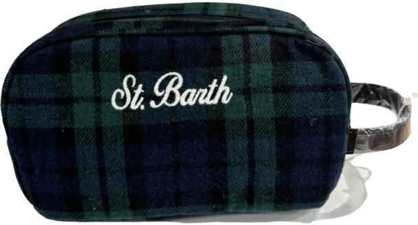 Saint Barth Blauw fluwelen beautycase met bruin leren handvat Black Dames