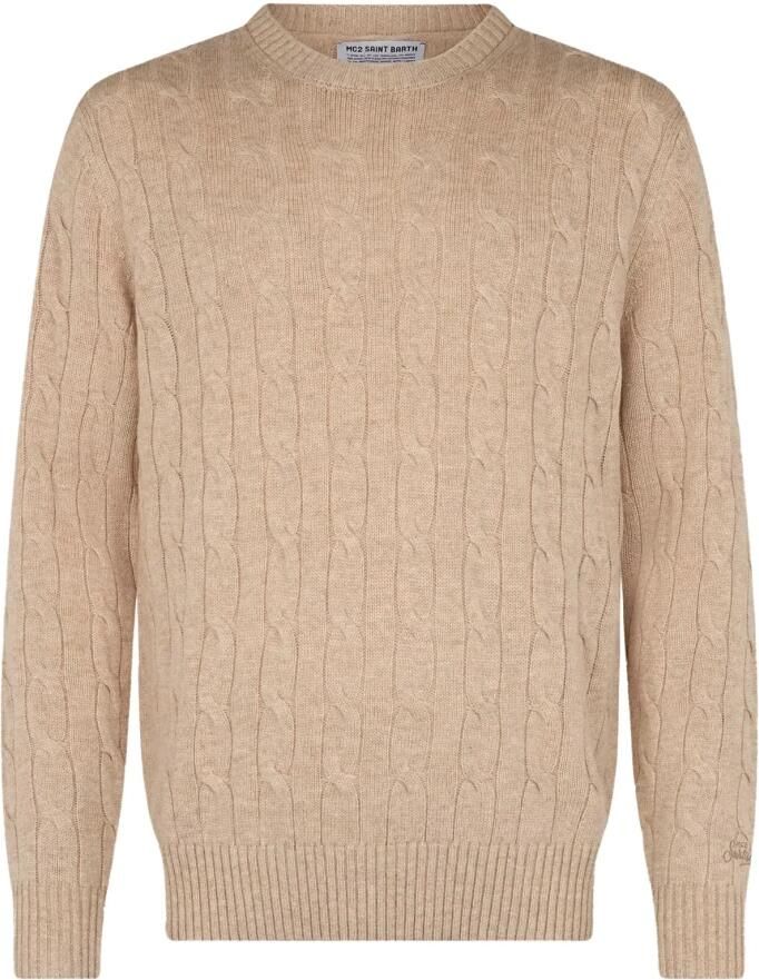 Saint Barth Kasjmier Crewneck Trui met St. Barth Borduurwerk Brown Heren