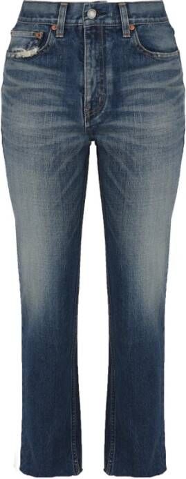 Saint Laurent Authentieke Vintage Blauwe Denim Straight Leg Jeans Blauw Dames