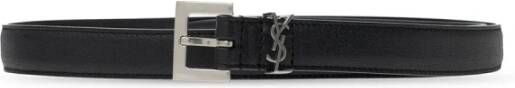 Saint Laurent Monogram Narrow Belt In Lacquered Leather With Square Buckle Black