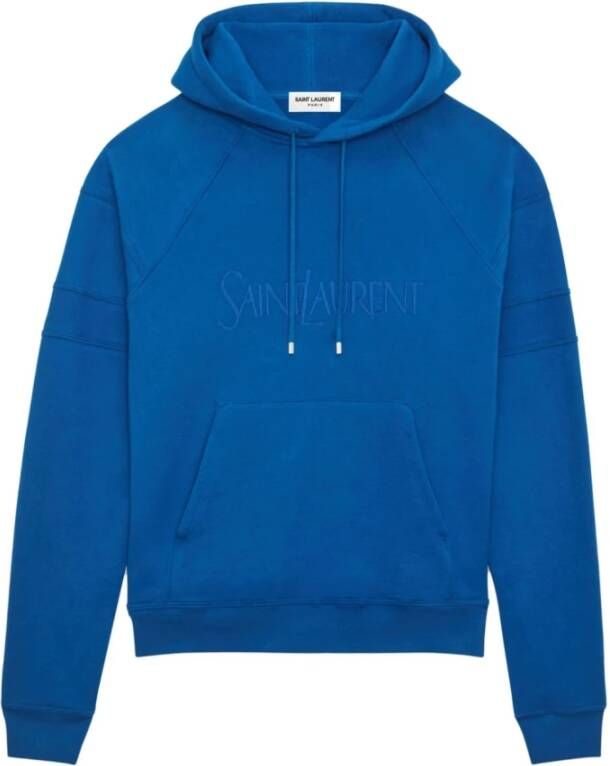 Saint Laurent Blauwe Logo Katoenen Hoodie Upgrade je Casual Garderobe Blauw Heren