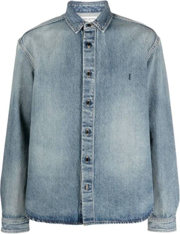 Saint Laurent Blauwe overhemden met Cassandre borduursel Blauw Heren