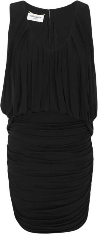 Saint Laurent Elegante Gerimpelde Mini Jurk Black Dames