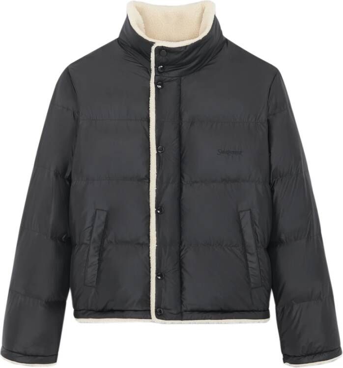 Saint Laurent Zwarte Nylon Jassen met Opstaande Kraag Black Heren
