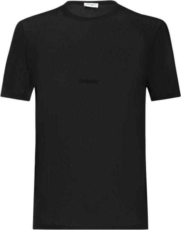 Saint Laurent Geborduurd katoenen T-shirt Zwart Heren