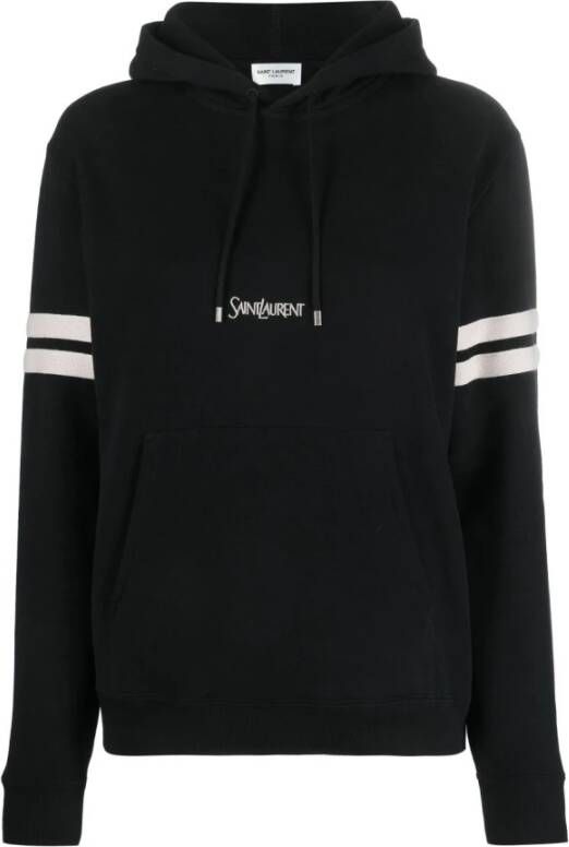 Saint Laurent Gebreide katoenen hoodie met geborduurd logo Zwart Dames