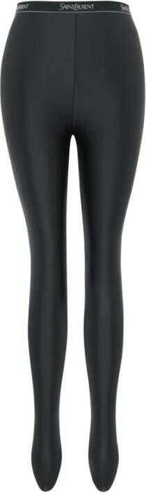 Saint Laurent Glanzende Jersey Leggings met Sokken Detail Zwart Dames