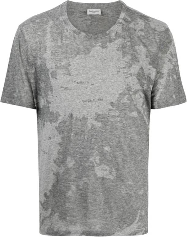 Saint Laurent Grijze Tie-Dye Logo Print T-Shirt Grijs Heren