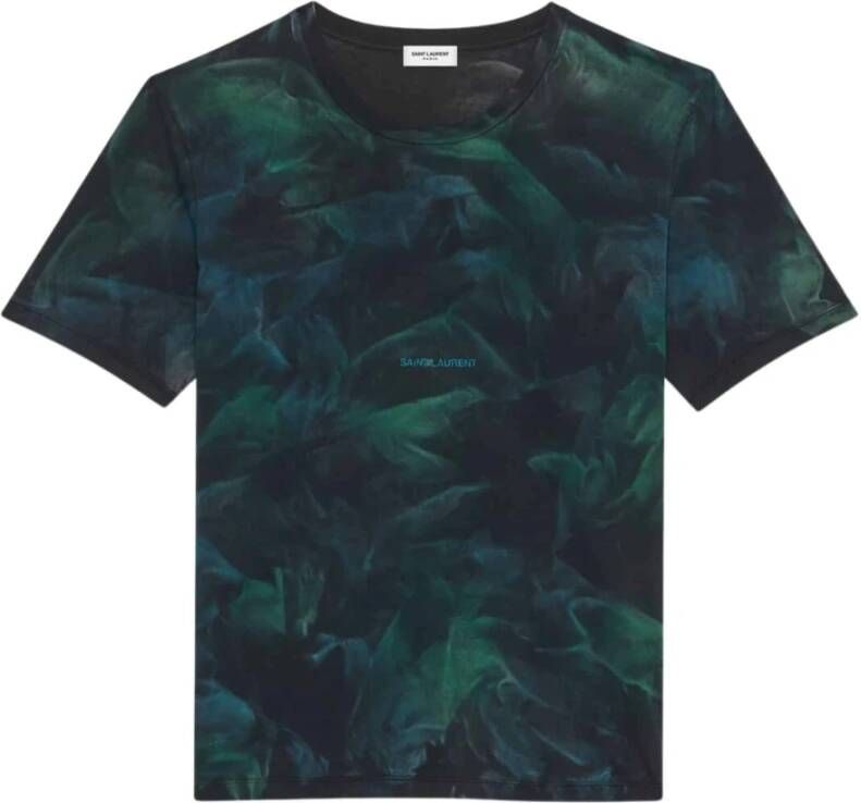 Saint Laurent Groene Foliage Tye-Dye T-shirt Groen Heren