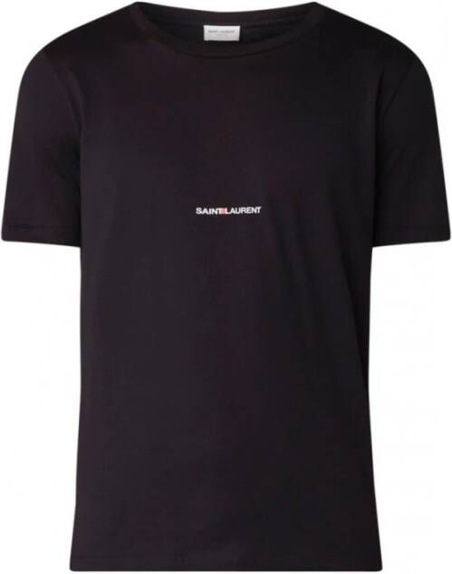 Saint Laurent Zwarte katoenen T-shirt met ronde hals en Rive Gauche logo Black Heren