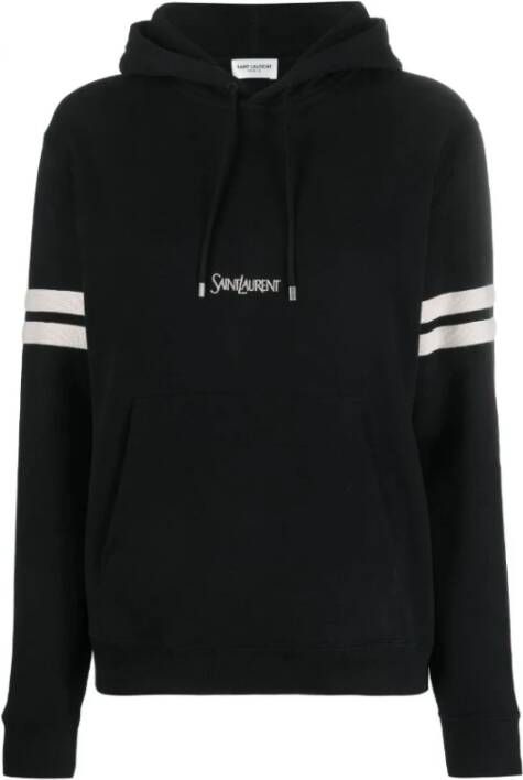 Saint Laurent Gebreide katoenen hoodie met geborduurd logo Zwart Dames