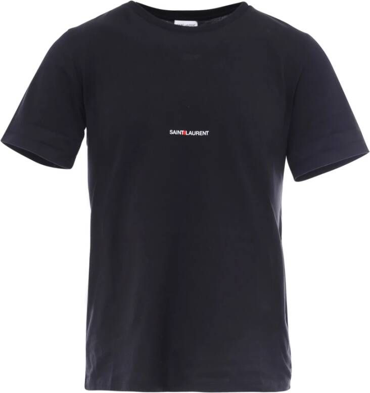 Saint Laurent Katoenen T-Shirt met Klassieke Ronde Hals en Korte Mouwen Zwart Heren