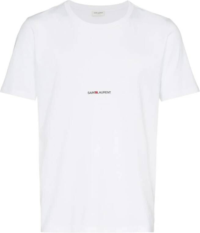 Saint Laurent Klassiek Logo Print Katoenen T-shirt White Heren