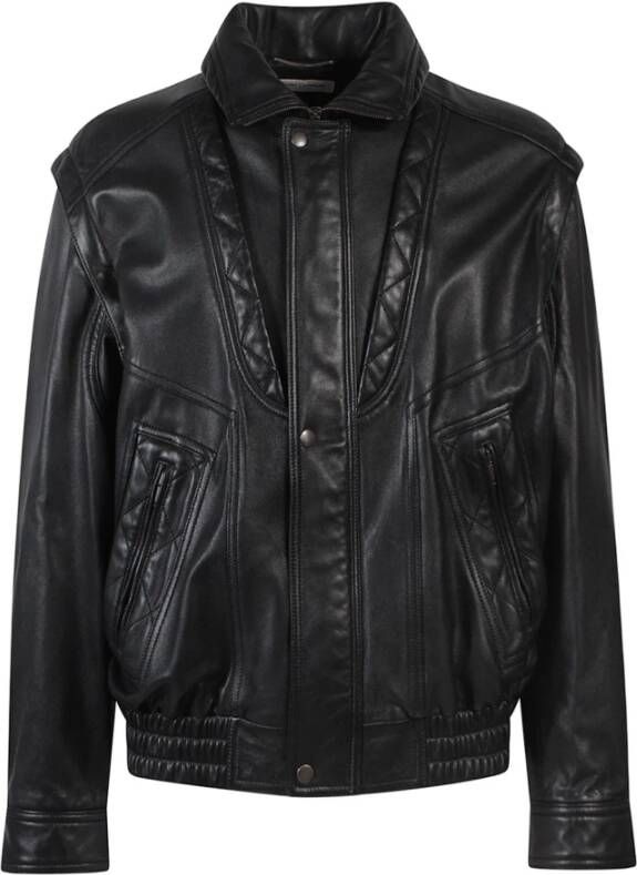 Saint Laurent Leather Jackets Zwart Heren