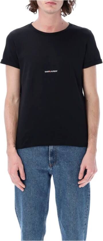 Saint Laurent Logo Print Katoenen T-Shirt met Unieke Zoom Zwart Heren