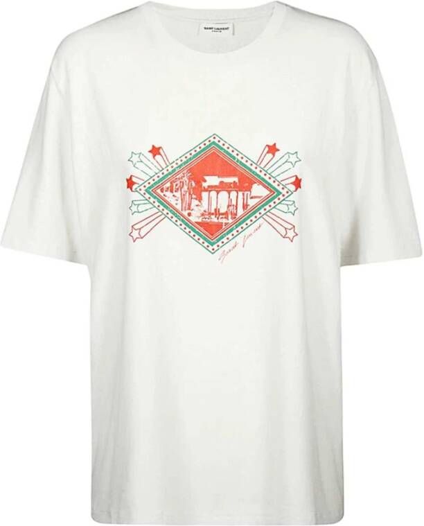 Saint Laurent Luxe Logo T-Shirt Wit Dames