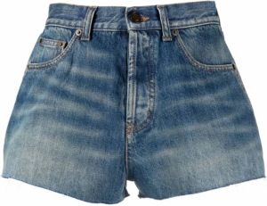 Saint Laurent Met hoge taille denim shorts Blauw Dames