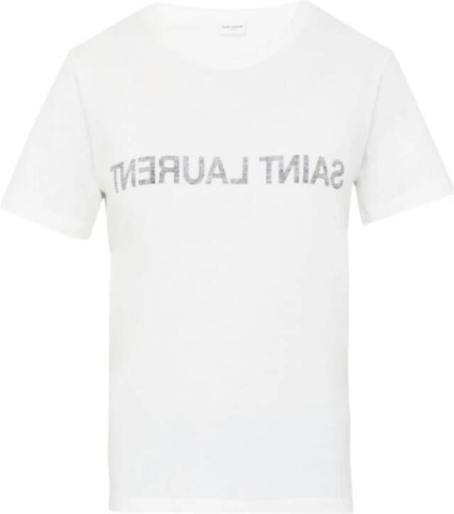Saint Laurent Omgekeerd Logo T-Shirt White Dames