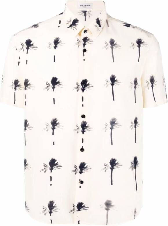 Saint Laurent Overhemd met korte mouwen en palmprint Beige Heren