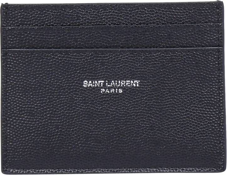 Saint Laurent Paris Credit Card Case In Grain De Poudre Embossed Leather Zwart Heren