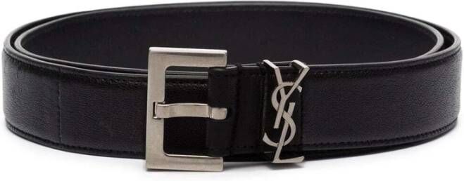 Saint Laurent Stijlvol Zilver Logo Riem Zwart Heren