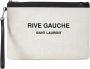 Saint Laurent Rive Gauche Clutch Wit Linnen met Zwarte Leren Accenten White Heren - Thumbnail 1