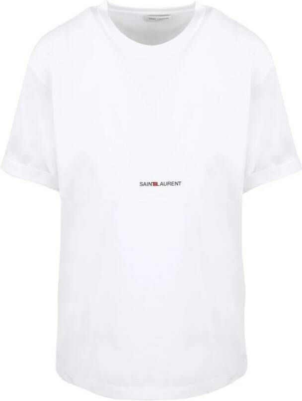 Saint Laurent Rive Gauche Logo Print T-Shirt White Dames