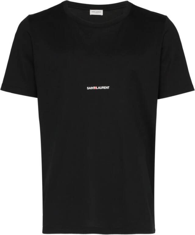 Saint Laurent Zwarte katoenen T-shirt met ronde hals en Rive Gauche logo Black Heren