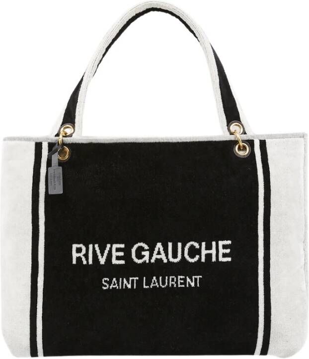 Saint Laurent Rive Gauche Terry Cloth Tote Bag Black Dames