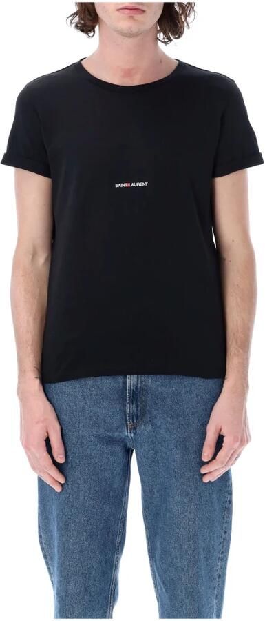 Saint Laurent Zwarte katoenen T-shirt met ronde hals en Rive Gauche logo Black Heren - Foto 6