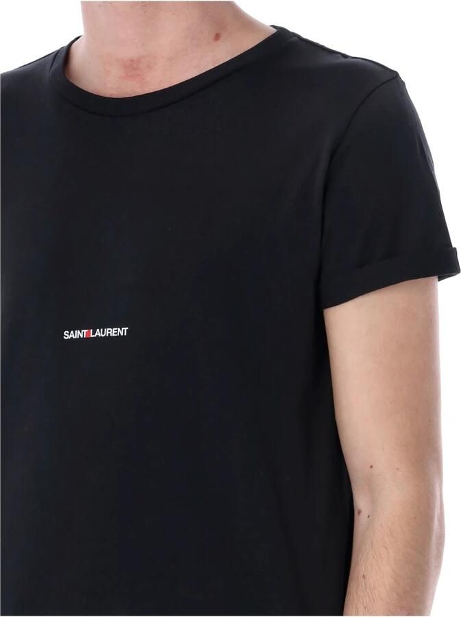 Saint Laurent Zwarte katoenen T-shirt met ronde hals en Rive Gauche logo Black Heren - Foto 5