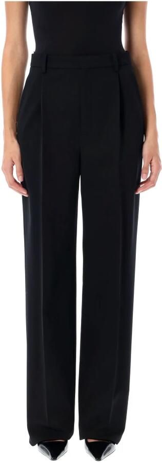 Saint Laurent Wool Grain de Poudre Broek Black Dames