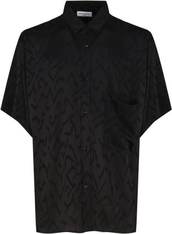 Saint Laurent Zijden Oversized Shirt Klassieke Kraag Korte Mouw Black Heren