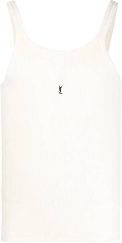 Saint Laurent Logo-geborduurde geribbelde tanktop White Heren